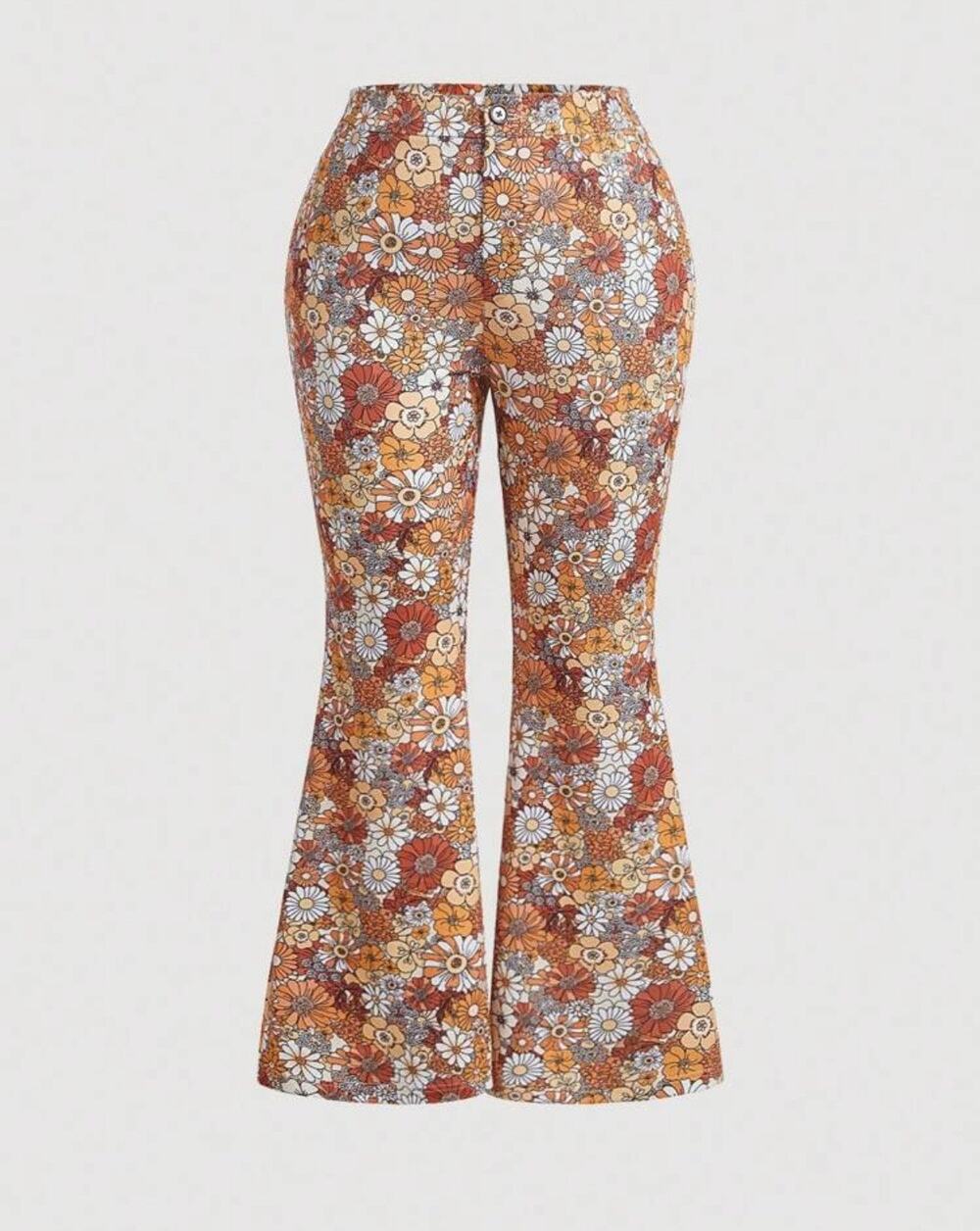 SHEIN Plus Womens 3XL 70s Inspired Floral Flare Legged Pants